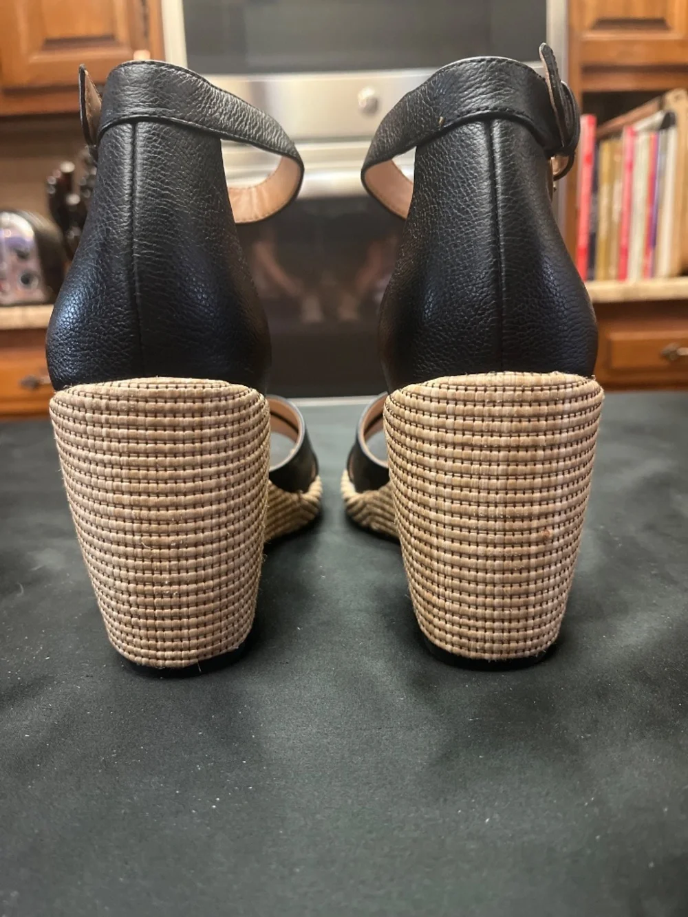 Like New Black/Tan Vionic Ankle Strap Wedge Sandals. Size 8.5 Med.